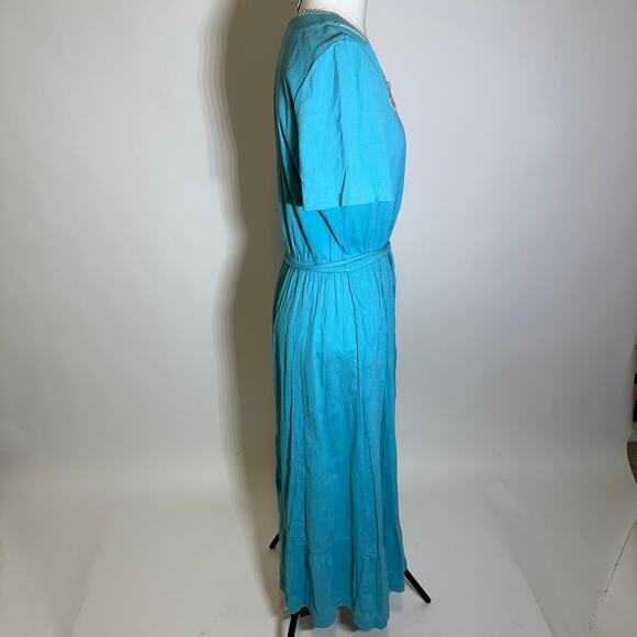 Denim & Company D & Co Blue Embroidered Floral Belted Maxi Dress Womens Small S - Picture 5 of 11